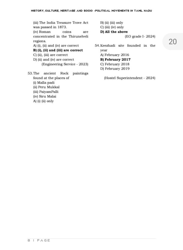 TNPSC - History, Culture, Heritage and Socio - Political Movements in Tamil Nadu (UNIT 8)