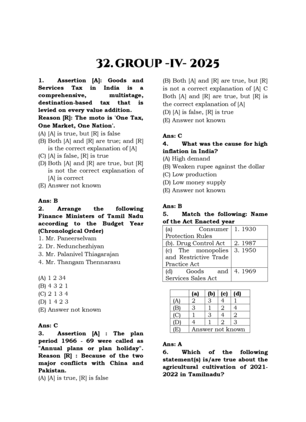 TNPSC Exam Wise Economy Previous Year Questions- 2nd Edition