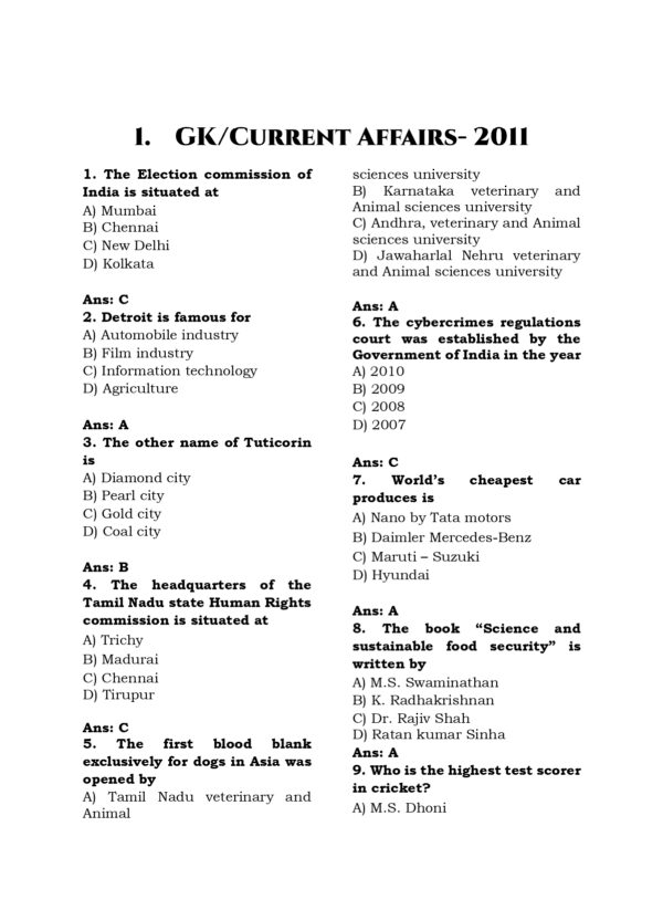 TNPSC Group IV Exam Previous Year Questions