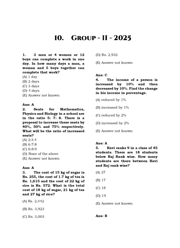 TNPSC Exam Wise Aptitude Previous Year Questions