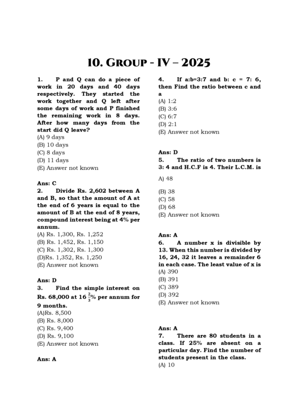 TNPSC Exam Wise Aptitude Previous Year Questions