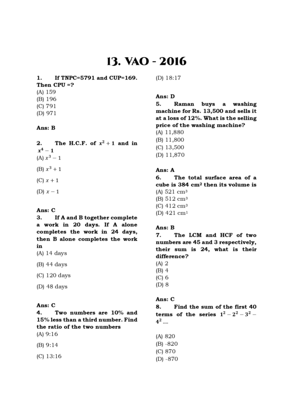 TNPSC Exam Wise Aptitude Previous Year Questions