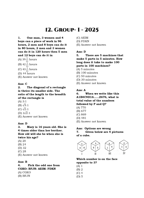 TNPSC Exam Wise Aptitude Previous Year Questions